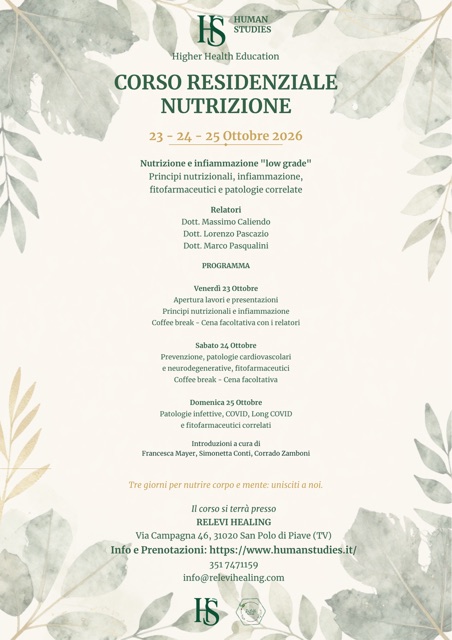 Locandina CORSO RESIDENZIALE DI NUTRIZIONE